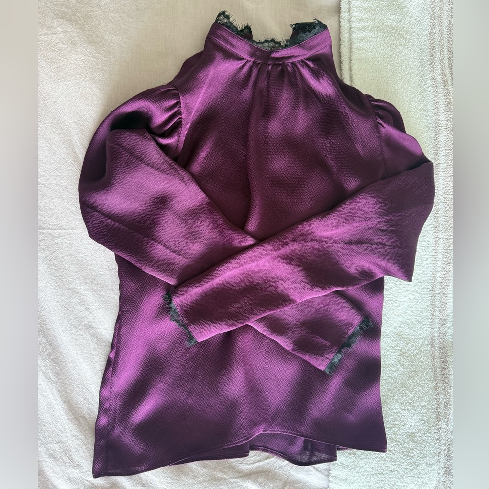 Express Deep Purple Blouse with Lace Detail